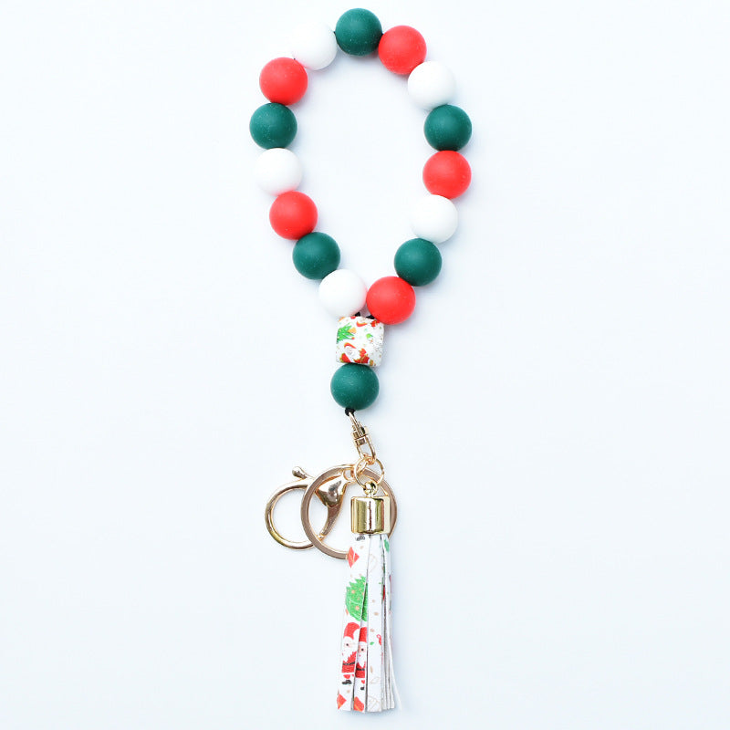 Wholesale Christmas Tree Silicone Beads Wrist Keychain